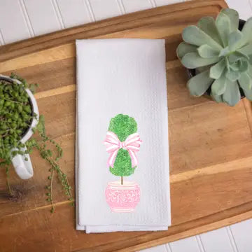 Pink Bow Topiary Kitchen Towel