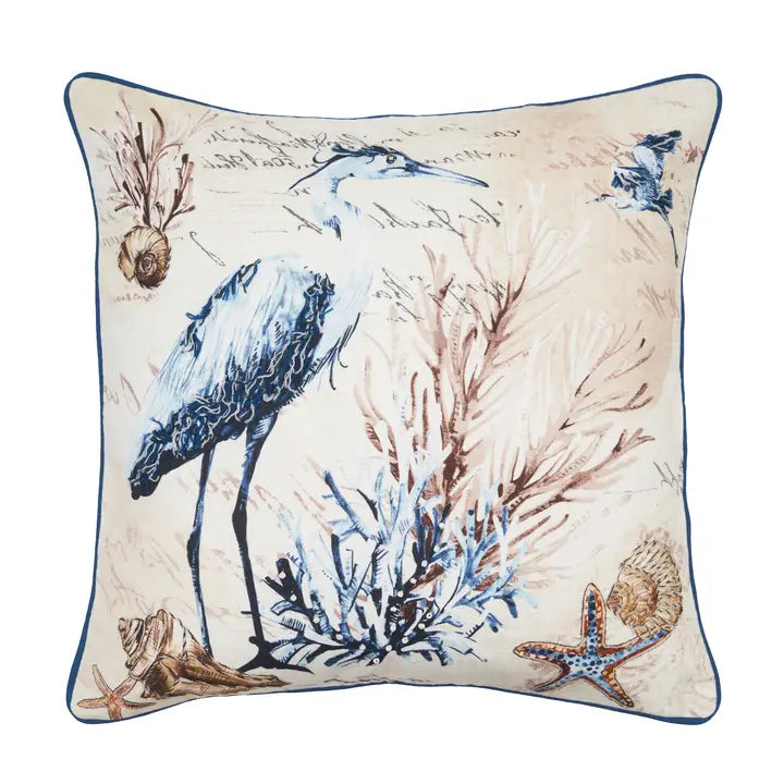 Coastal Brunswick Island Blue Heron Bird Throw Pillow