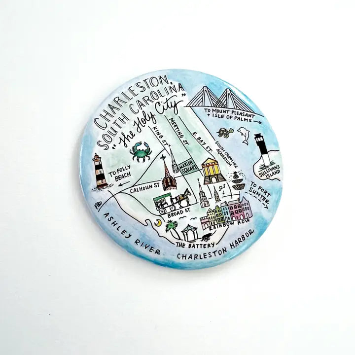 Charleston, South Carolina Magnet Watercolor Map Round