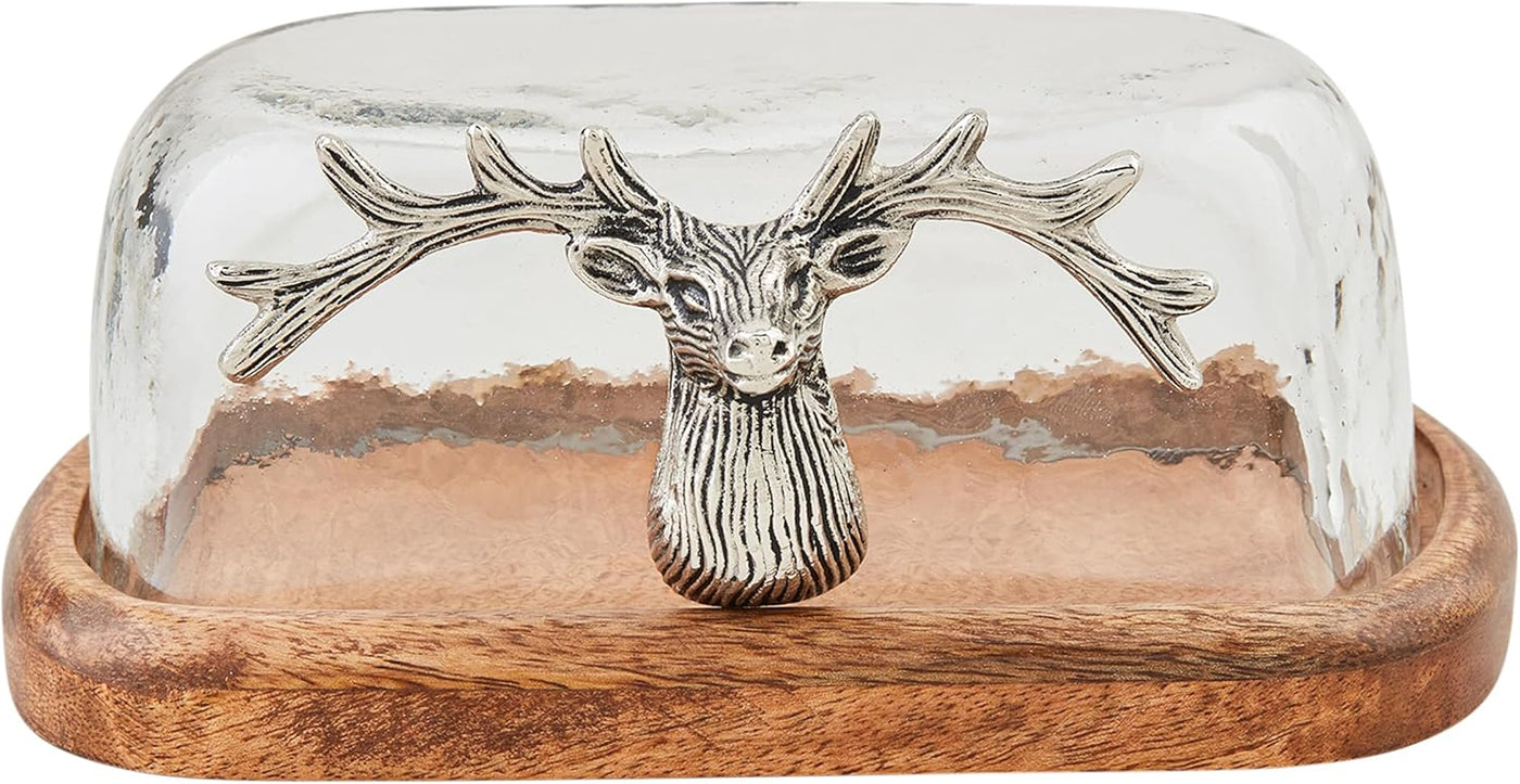 Deer Glass Wood Butter Dish