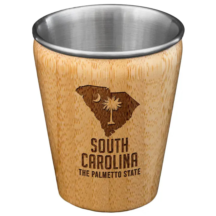 South Carolina Engraved Shot Glass, Bamboo & Stainless Steel