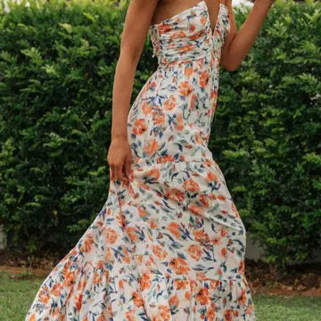 Plunge Halter Backless Floral Maxi Dress