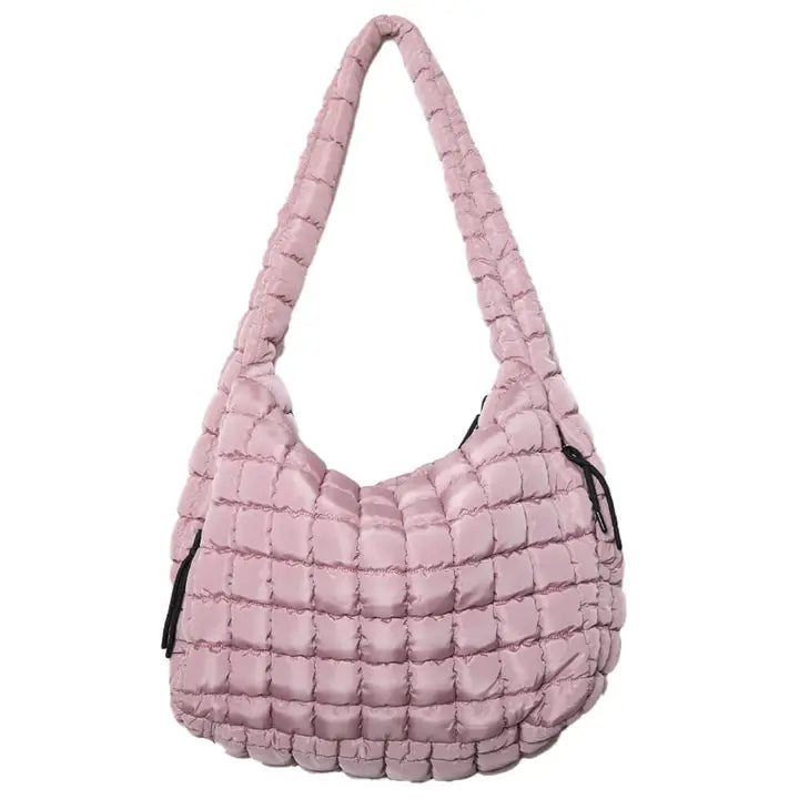 Mauve Oversized Quilted Hobo Tote Bag